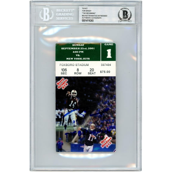 Tom Brady New England Patriots Autographed October 23rd 2001 vs New York Jets Ticket Stub with "The Beginning" Inscription - BAS / Fanatics - Fanatics Authentic Certified