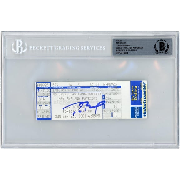 Tom Brady New England Patriots Autographed September 23rd 2001 vs New York Jets Ticket - BAS / Fanatics - Fanatics Authentic Certified