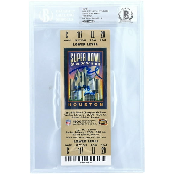 Tom Brady New England Patriots Autographed Super Bowl XXXVIII Ticket with "SB 38 MVP" Inscription - Beckett Graded 10 - Fanatics Authentic Certified