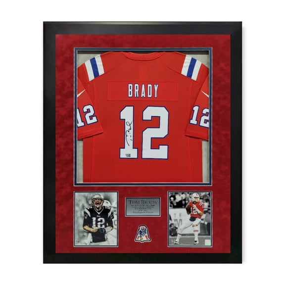 Tom Brady New England Patriots Autographed Throwack Jersey Framed To 32x40 Fanatics