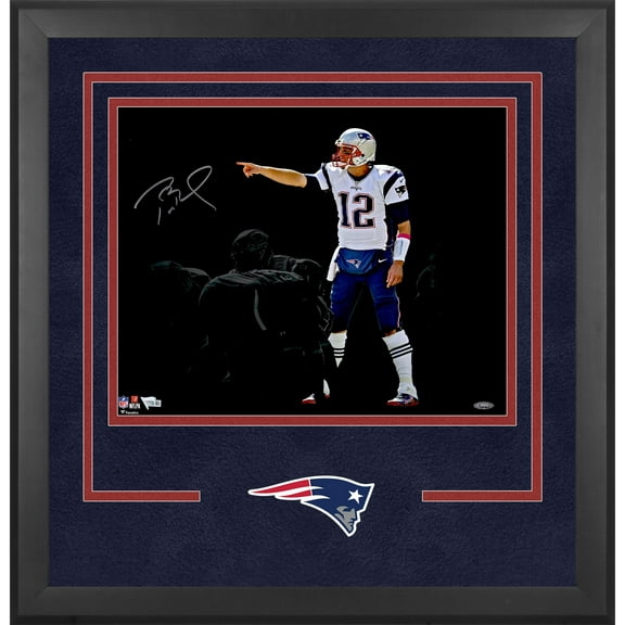 Tom Brady New England Patriots Deluxe Framed Autographed 16" x 20" Pointing Spotlight Photograph - Fanatics Authentic Certified