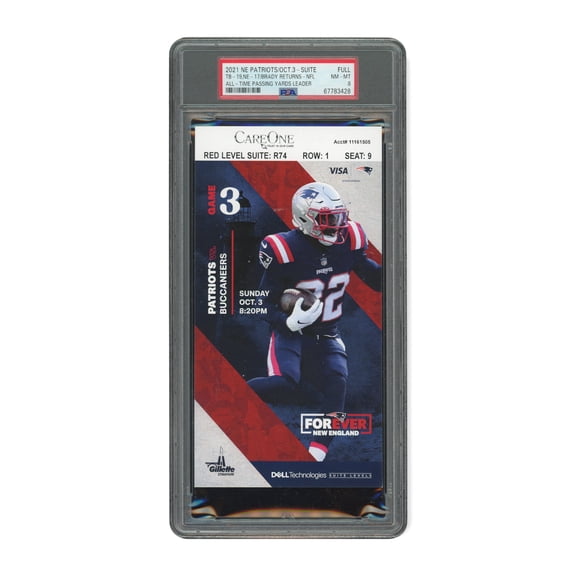 Tom Brady "Return To New England  Breaking All-Time Passing Yards Record" Ticket PSA 8