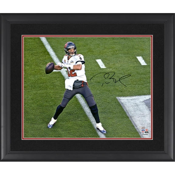 Tom Brady Tampa Bay Buccaneers Super Bowl LV Champions Framed Autographed 16" x 20" Super Bowl LV Action Photograph - Fanatics Authentic Certified