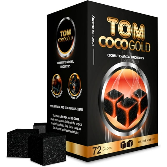 Tom Coco 72 Natural Charcoal Cubes - 25 mm Coals Coconut for Grilling and Relaxation (1)