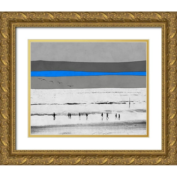 Tom, Ella 24x20 Gold Ornate Wood Framed with Double Matting Museum Art Print Titled - Beach Stroll at Dusk