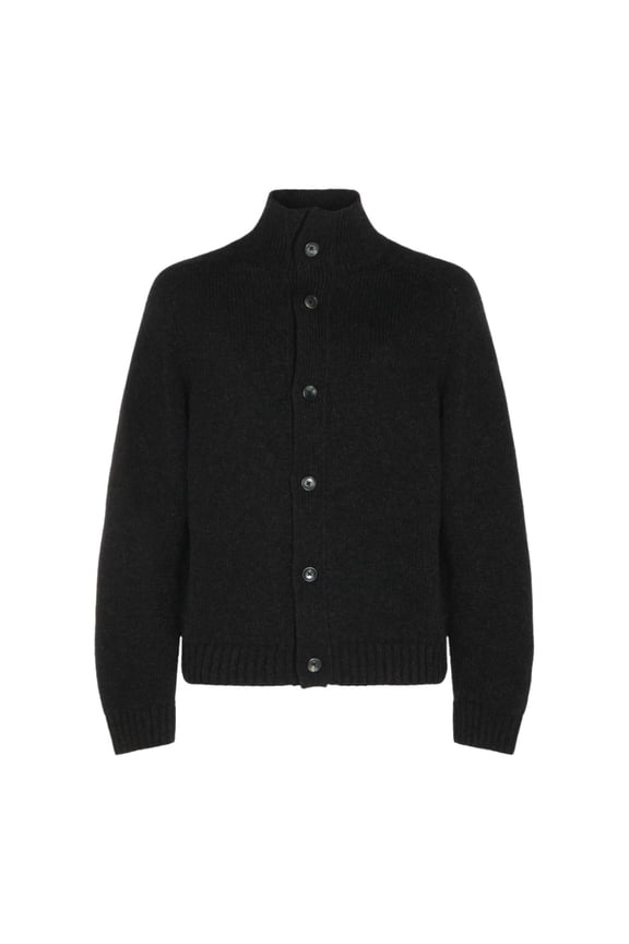 Black Knitted Sweater With Ribbed Collar (Men's)