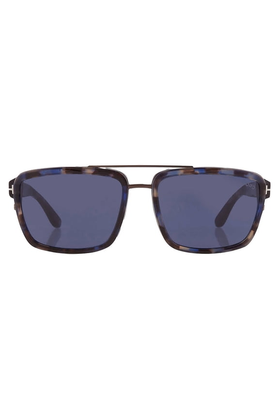 FT 0780 Plastic Unisex Rectangle Sunglasses Blue Havana 58mm Adult