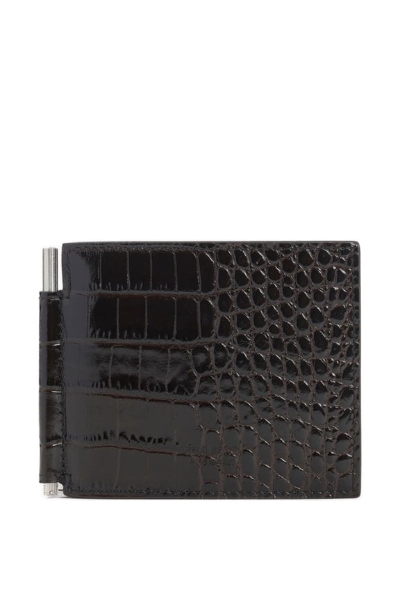 Men's Crocodile-Print Leather Bi-Fold Wallet With Tone-On-Tone Logo Black