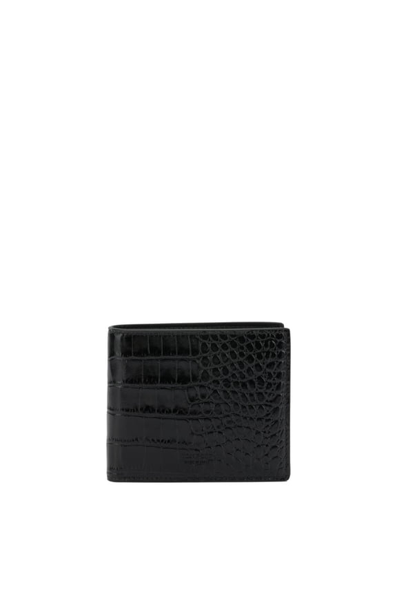 Men's Crocodile Print Leather Wallet Black