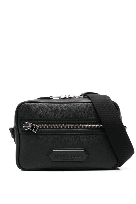 Men's Grained Calf Leather Messenger Bag Black