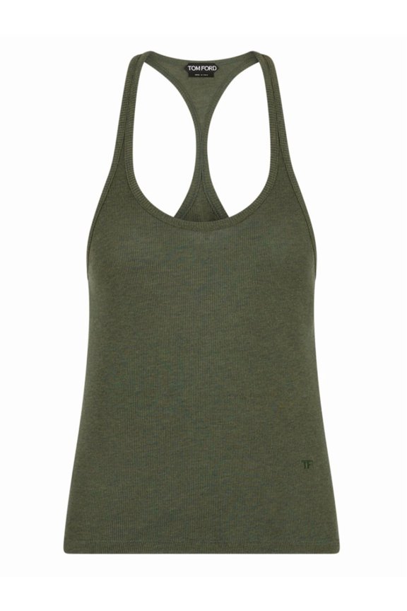 Ribbed Texture Racerback Silk-Cupro Tank Top (Women's)