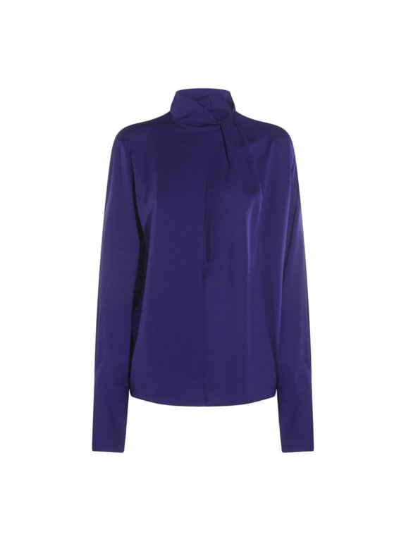 Satin-Finish Long-Sleeved Top With Draped Detail (Women's)