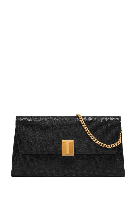 Women's Glitter-Finish Black Clutch Black