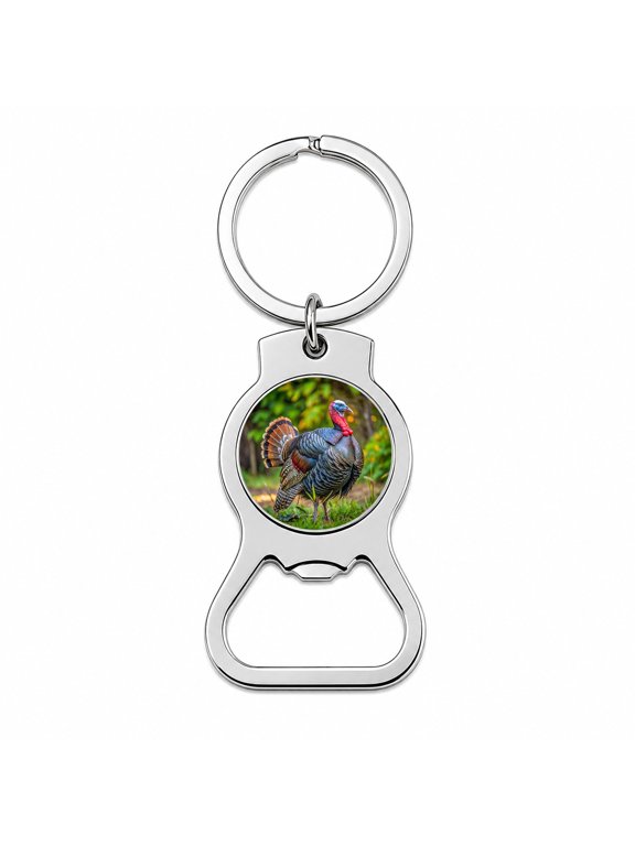 Tom Gobbler Male Turkey Photograph Portable Bottle Opener Metal Keychain
