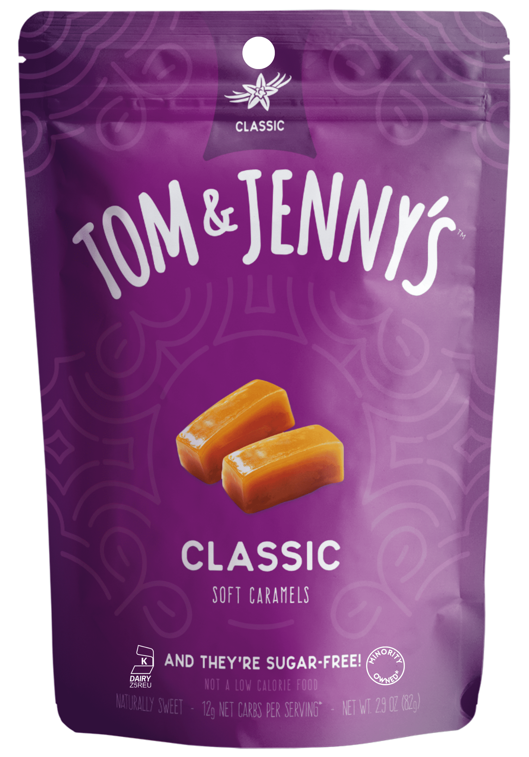 Tom & Jenny’s Soft Caramels Candy SugarFree Caramel Candy 1 Bag Classic