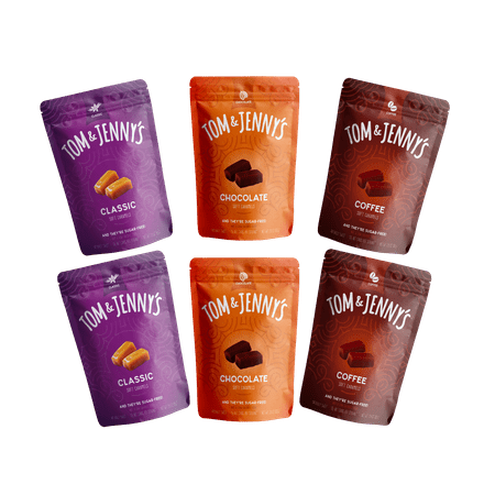 Tom & Jenny’s Soft Caramels Candy SugarFree Caramel Chocolate Coffee 6 Bags