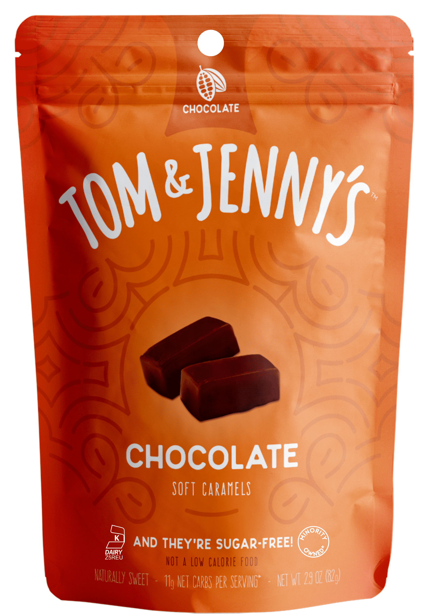 Tom & Jenny’s Soft Caramels Candy SugarFree Chocolate Caramel 1 Bag