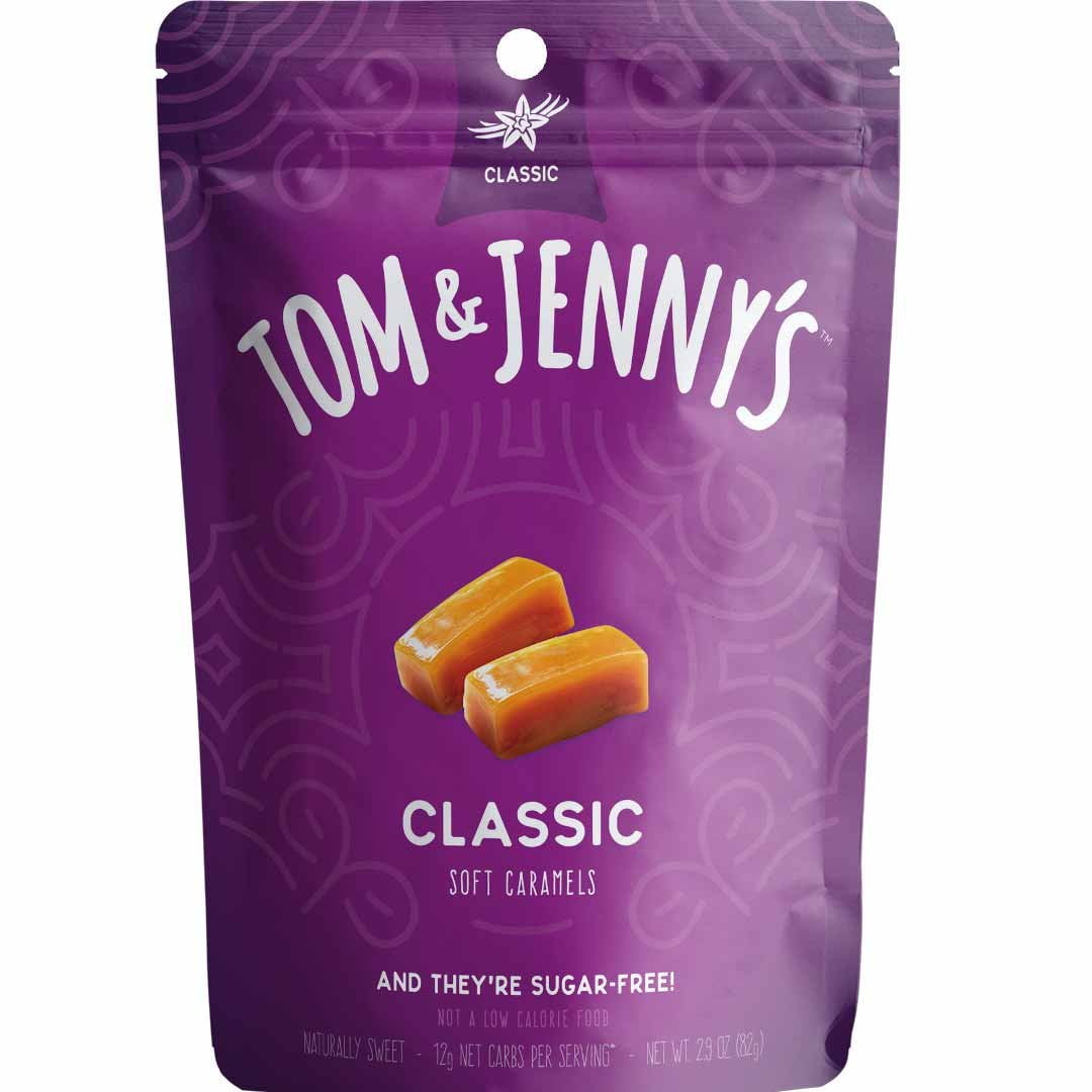 Tom & Jenny's Sugar OIF8Free Candy (Soft Caramel) with Sea Salt and Vanilla - Low Net Carb Keto Candy - with Xylitol and Maltitol - (Classic Caramel, 1-pack)