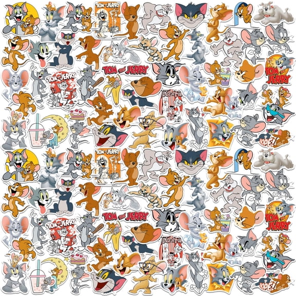 Tom and Jerry 100ct Vinyl Large Deluxe Sticker Variety Pack  Die-Cut Cartoon Decals for Laptop, Water Bottle, Scrapbooking, Tablet, Indoor & Outdoor Use