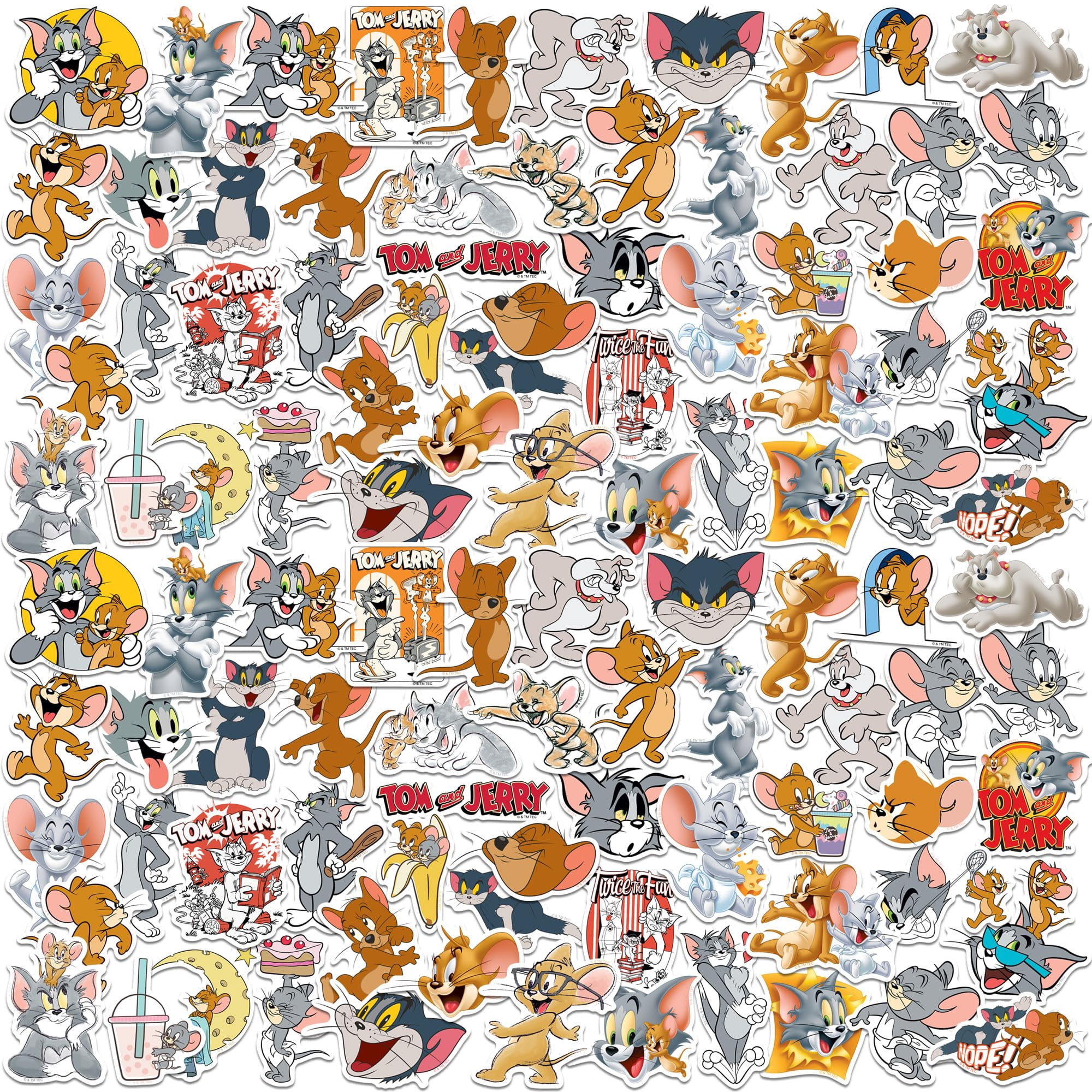 Tom and Jerry 200ct Vinyl Large Deluxe Sticker Variety Pack  Die-Cut Cartoon Decals for Laptop, Water Bottle, Scrapbooking, Tablet, Indoor & Outdoor Use