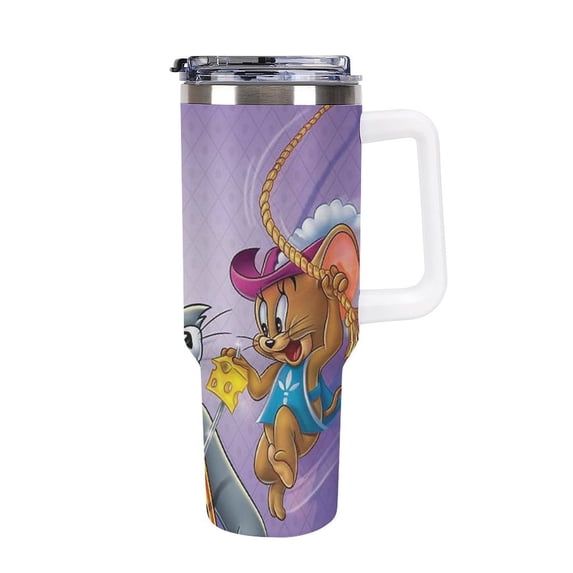 Tom And Jerry 40 Oz Tumbler With Handle And Straw, Stainless Steel Vacuum Travel Mug, Double Wall Vacuum Insulated Tumbler With Lid, Water Bottle for Gifts Party Office Coffee