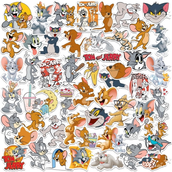 Tom and Jerry 50ct Vinyl Large Deluxe Sticker Variety Pack Die-Cut Cartoon Decals for Laptop, Water Bottle, Scrapbooking, Tablet, Indoor & Outdoor Use