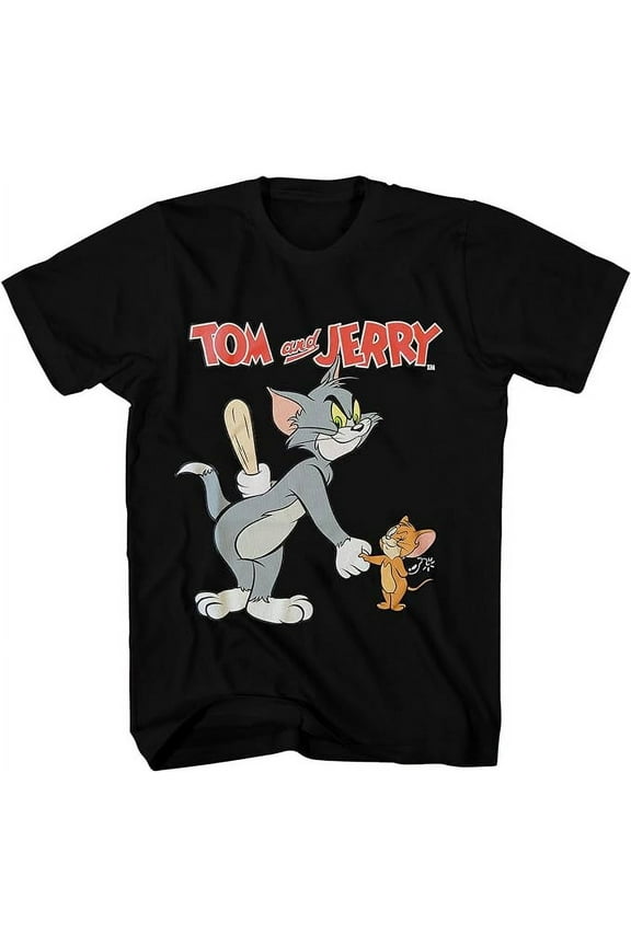 Tom & Jerry Battle Shirt, Vintage Cartoon Black T-Shirt - Unisex Adult, XX-Large
