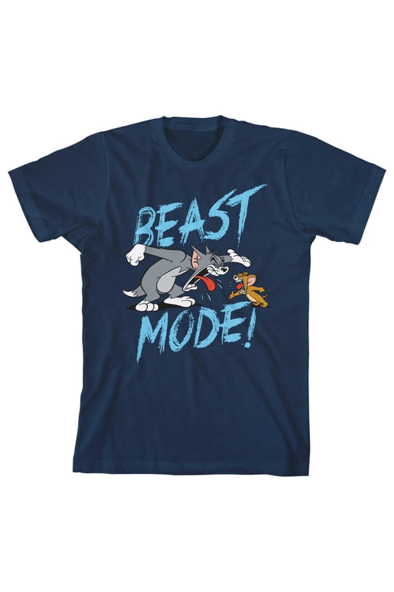 Tom & Jerry Beast Mode Youth Navy Blue Graphic Tee-Medium