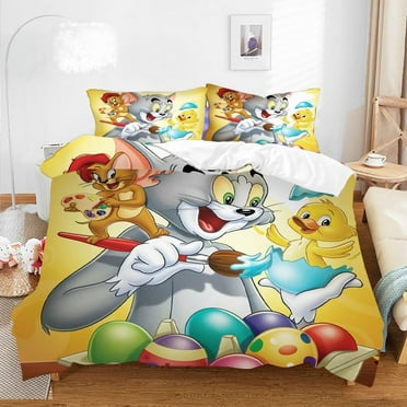 Tom and Jerry Bedding Comforter Cover Set for Girls and boys, Soft, Breathable, Fade Resistant 3 Piece- includes 1 Tom and Jerry Comforter Cover and 2 Pillowcase