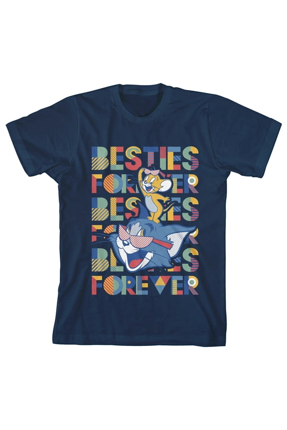 Tom & Jerry Besties Forever Boy's Navy T-shirt-Small