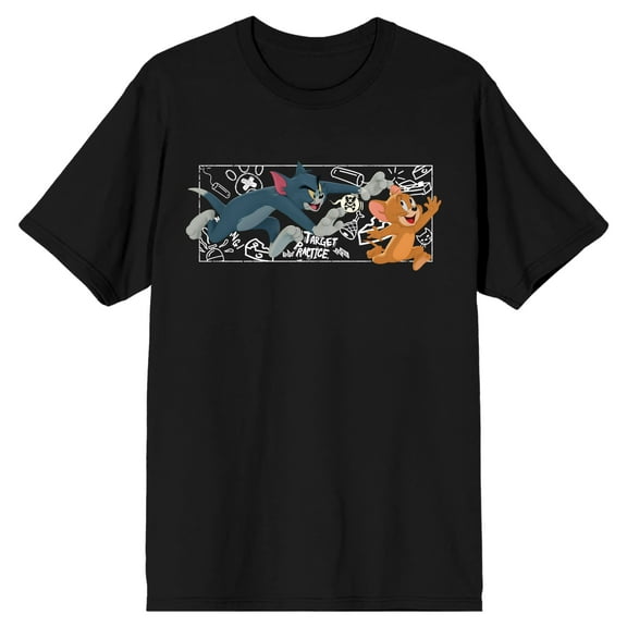 Tom & Jerry Chalk Art Men's Black T-shirt-Small