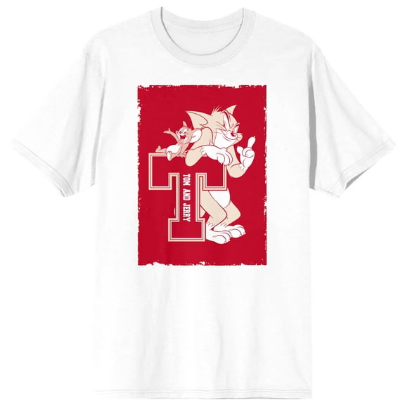 Tom & Jerry Classic Cartoon Character Men's White Graphic Tee- M
