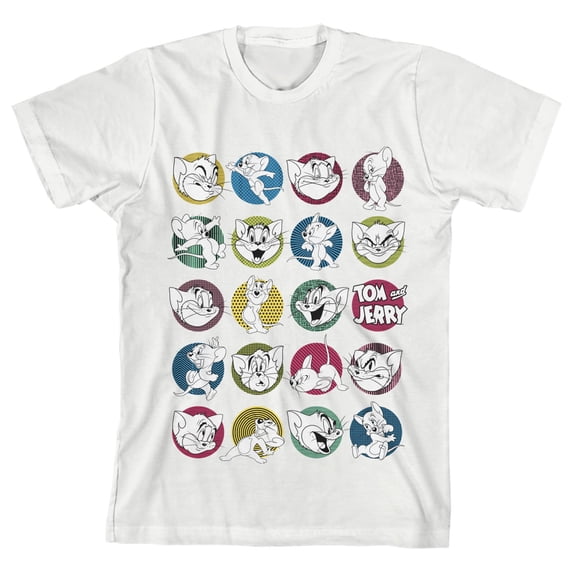 Tom & Jerry Classic Cartoon Characters Youth Boys White Short Sleeve Tee - L