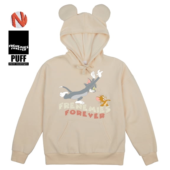 Tom & Jerry Frenemies Forever Adult Tofu Long Sleeve Hooded Sweatshirt With 3D Ears-XXL