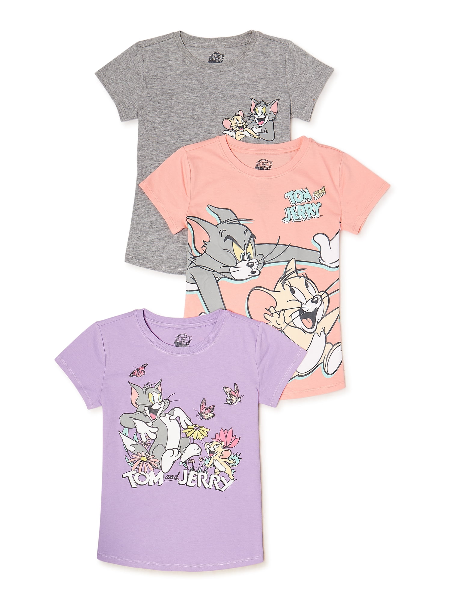 T-Shirts, Sizes 4-18 Girls\' & & Tom 3-Pack, Jerry Graphic Plus