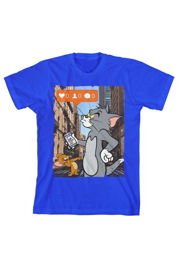 Tom & Jerry Instagram Pose Boy's Royal Blue T-shirt-S