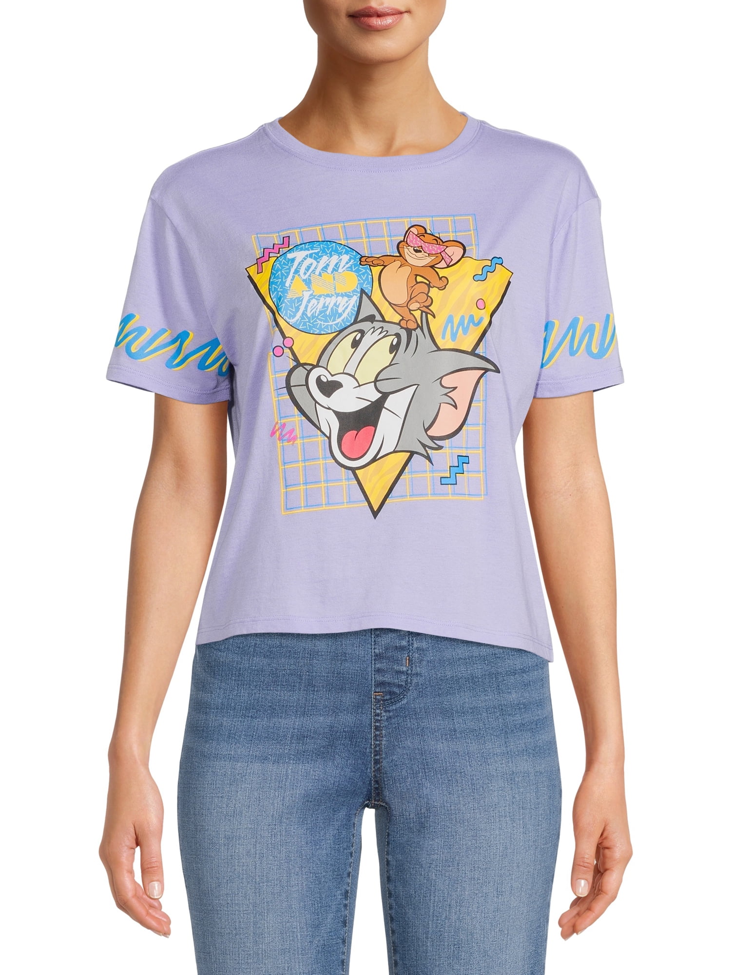 Tom Jerry Juniors Wrap Around Sleeve T Shirt Walmart