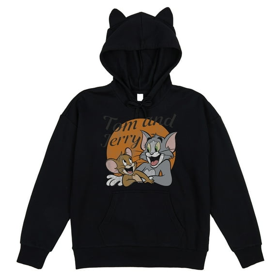 Tom & Jerry Laughing Adult Black Long Sleeve Hooded Sweatshirt With 3D Ears
-XL
