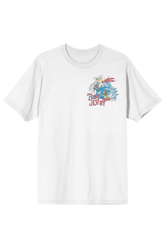 Tom & Jerry Let's Go Surfin' Men's White Short Sleeve Tee-Small