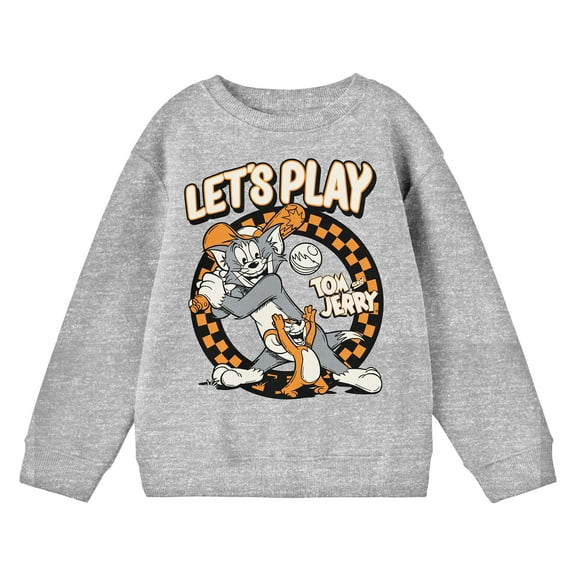 Tom & Jerry Let's Play Crew Neck Long Sleeve Athletic Heather Boy's Sweatshirt-Medium