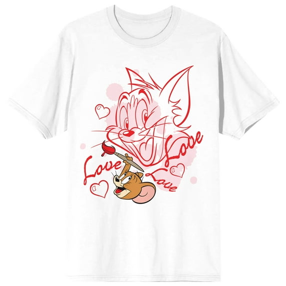 Tom & Jerry Love Sketch Women's White Short Sleeve Crew Neck Tee - 6XL
