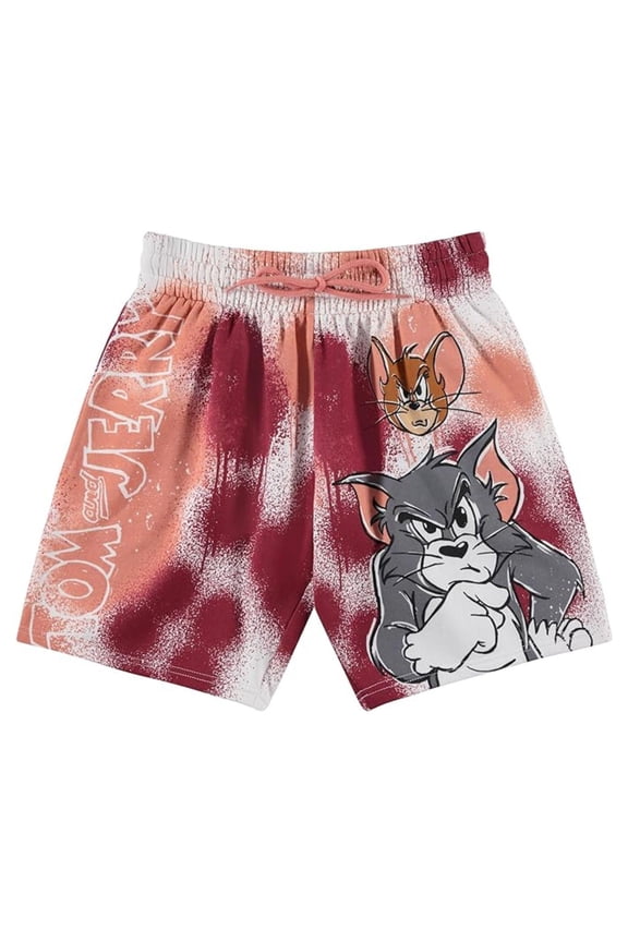 Tom and Jerry Men's Shorts, Classic Cartoon Graphic Print Tom and Jerry Shorts Red - XL