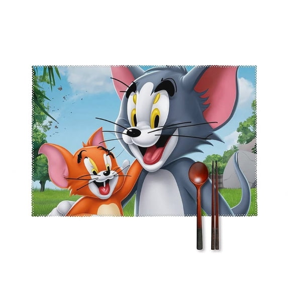 Tom And Jerry Place Mats, Decorative Placemats Set of 4 Washable Table Mats for Indoors & Outdoors Dining Table Setting Birthday Party Supplies, 12 X 18 Inch
