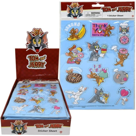Tom & Jerry Raised Sticker Sheet in Poly Bag with a Header Card in Counter Display- 6 PACK