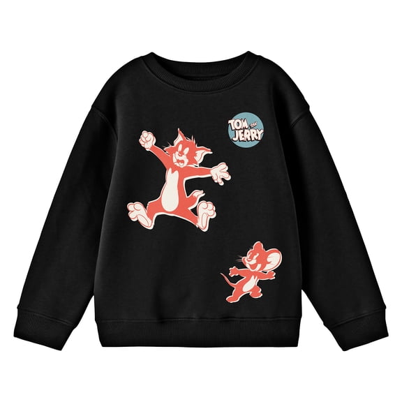 Tom & Jerry Red Characters With Logo Crew Neck Long Sleeve Boys' Black Sweatshirt-XL