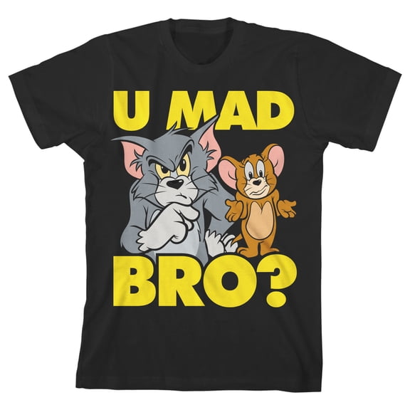 Tom & Jerry U Mad Bro? Youth Black Graphic Tee-Large