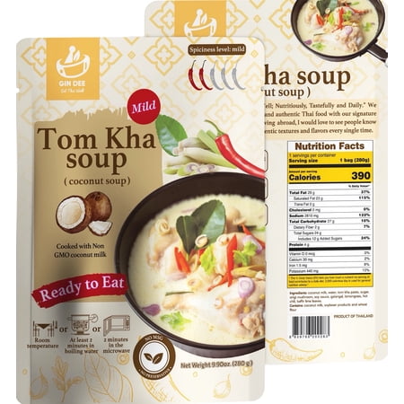 Tom Kha Soup (Thai Coconut Soup) - 9.9 Oz./ 280g (1 Pack) - Ready to Eat - Easy Preparation - Non GMO - No MSG - No Preservative - No Meat