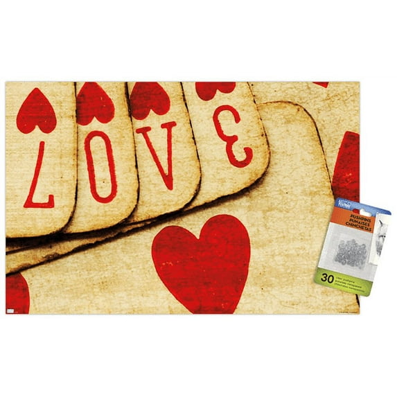 Tom Quartermaine - Playing Cards with Love Wall Poster with Pushpins, 14.725" x 22.375"