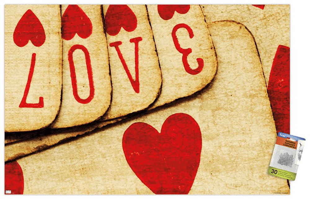 Tom Quartermaine - Playing Cards with Love Wall Poster with Pushpins, 22.375" x 34"