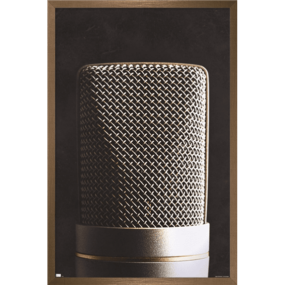 Tom Quartermaine - Retro Microphone Wall Poster, 14.725" x 22.375", Framed